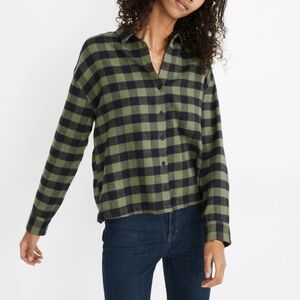 Madewell Sunday Flannel Buffalo Plaid Button-Up Shirt - Green and Black EUC